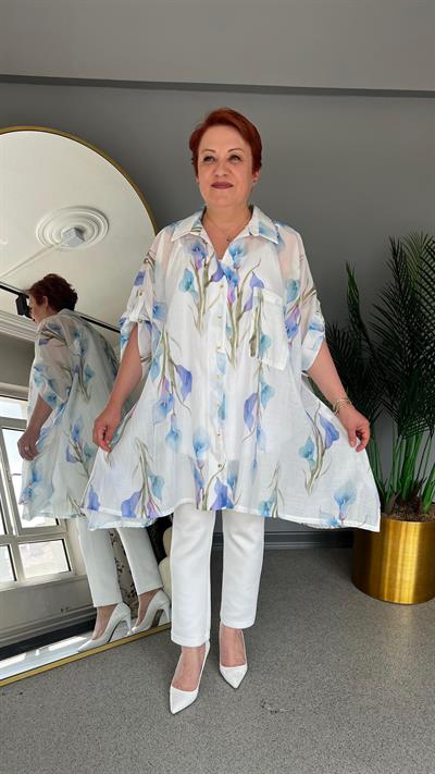Selma Büyük Beden Çiçek Desenli Gömlek
