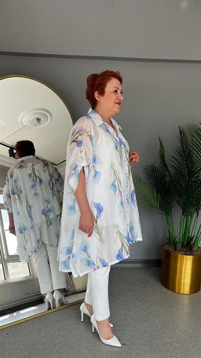 Selma Büyük Beden Çiçek Desenli Gömlek