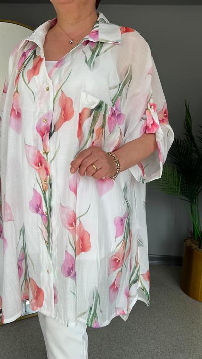 Selma Büyük Beden Çiçek Desenli Gömlek