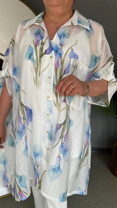 Selma Büyük Beden Çiçek Desenli Gömlek