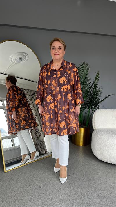 Selma Büyük Beden Çiçek Desenli Gömlek