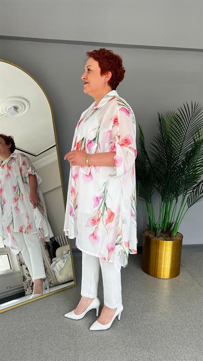 Selma Büyük Beden Çiçek Desenli Gömlek