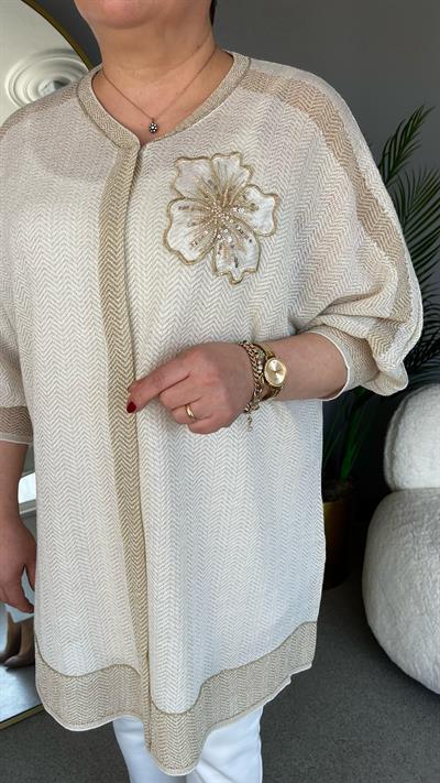 Selma Büyük Beden Çiçek Desenli Hırka