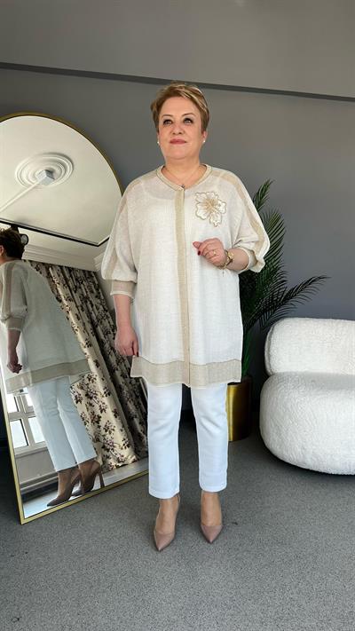 Selma Büyük Beden Çiçek Desenli Hırka