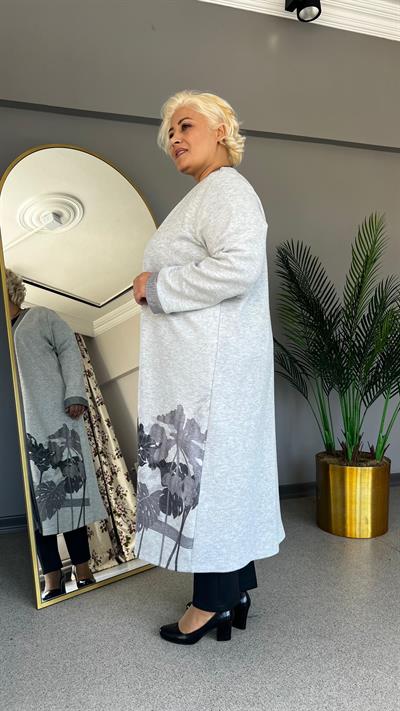 Selma Büyük Beden Çiçek Desenli Hırkalı Takım