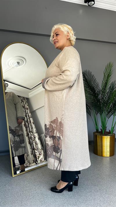 Selma Büyük Beden Çiçek Desenli Hırkalı Takım