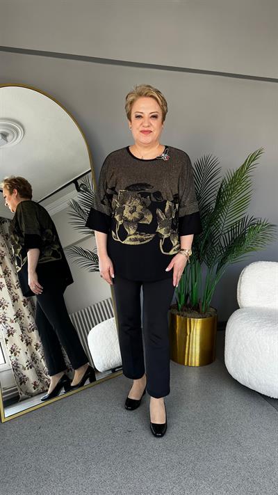 Selma Büyük Beden Çiçek Desenli Kazak