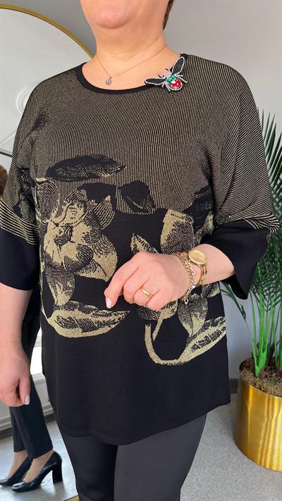 Selma Büyük Beden Çiçek Desenli Kazak