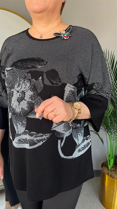 Selma Büyük Beden Çiçek Desenli Kazak