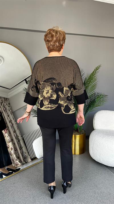 Selma Büyük Beden Çiçek Desenli Kazak