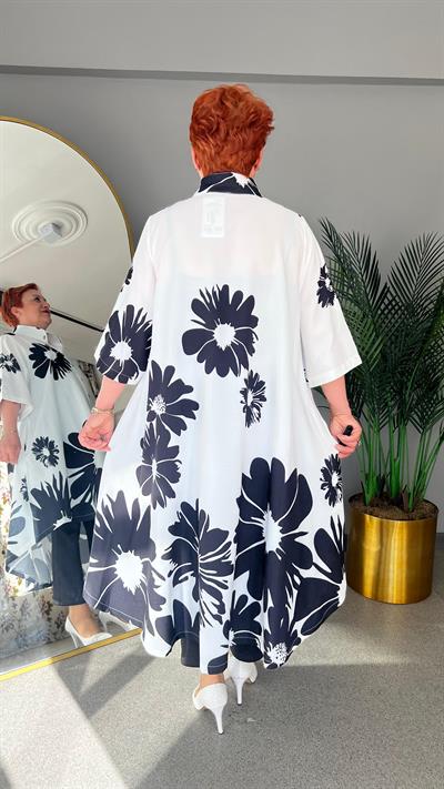 Selma Büyük Beden Çİçek Desenli Keten Tunik/Gömlek