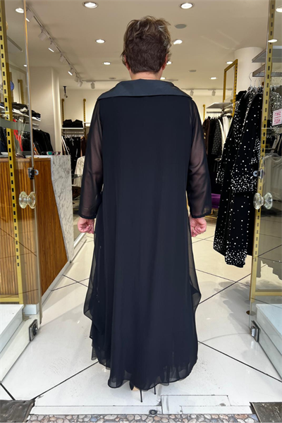 Selma Büyük Beden Çiçek Desenli Siyah Elbise