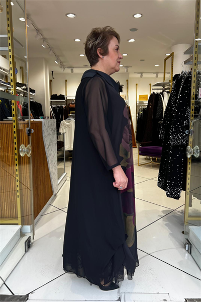 Selma Büyük Beden Çiçek Desenli Siyah Elbise