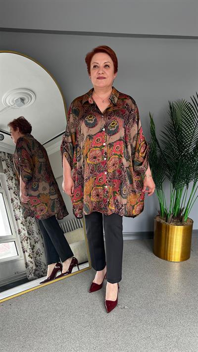 Selma Büyük Beden Çiçek Desenli Tasarım Gömlek