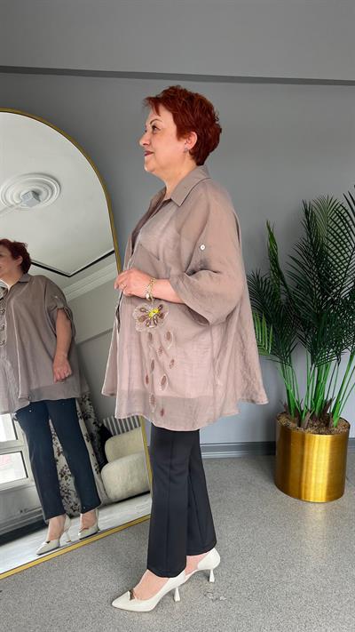 Selma Büyük Beden Çiçek Desenli Tasarım Gömlek