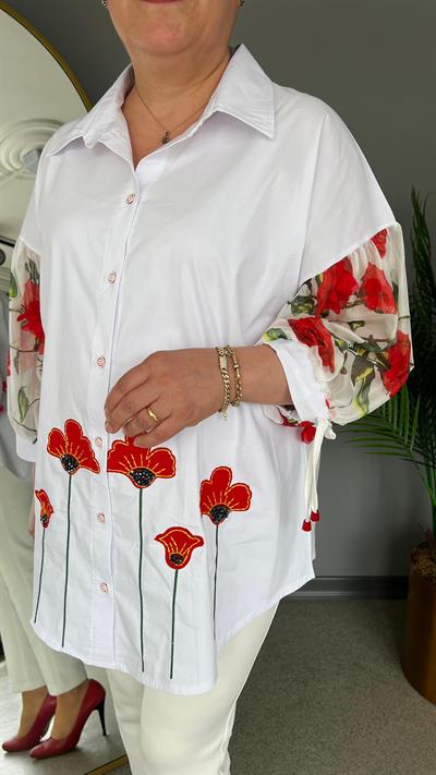 Selma Büyük Beden Çiçek Desenli Tasarım Gömlek