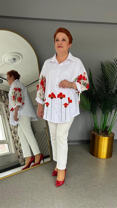 Selma Büyük Beden Çiçek Desenli Tasarım Gömlek