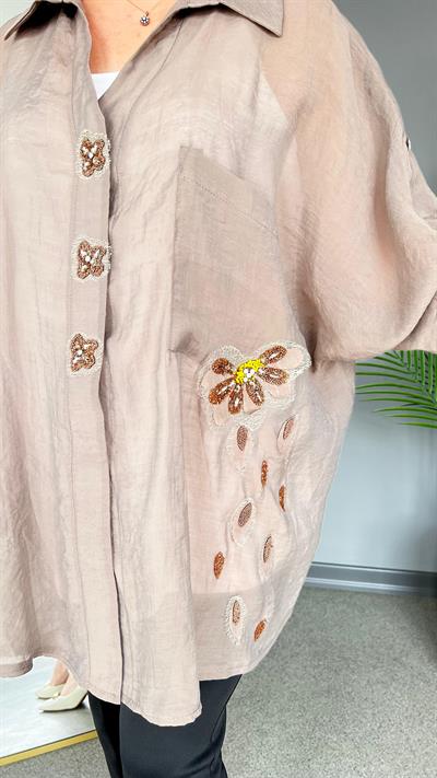 Selma Büyük Beden Çiçek Desenli Tasarım Gömlek