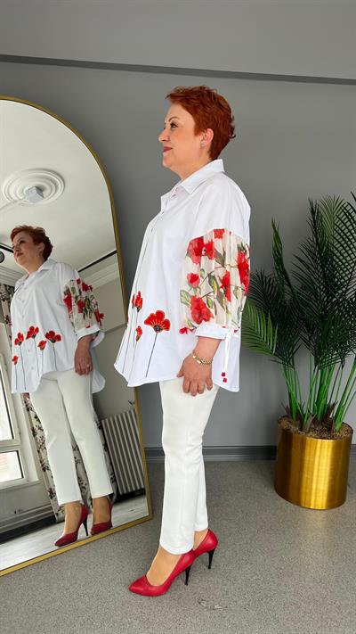 Selma Büyük Beden Çiçek Desenli Tasarım Gömlek