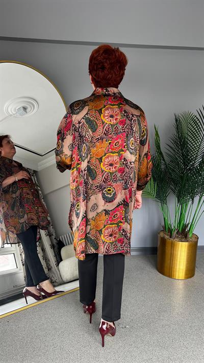 Selma Büyük Beden Çiçek Desenli Tasarım Gömlek