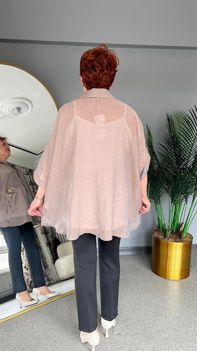 Selma Büyük Beden Çiçek Desenli Tasarım Gömlek