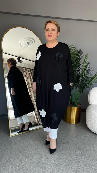 Selma Büyük Beden Çiçek Detaylı Tunik/Elbise