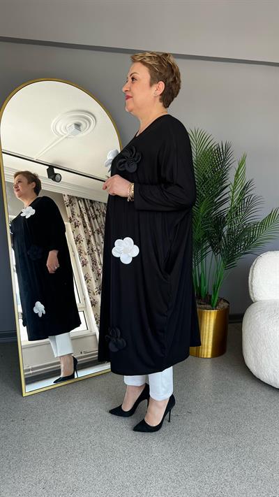 Selma Büyük Beden Çiçek Detaylı Tunik/Elbise