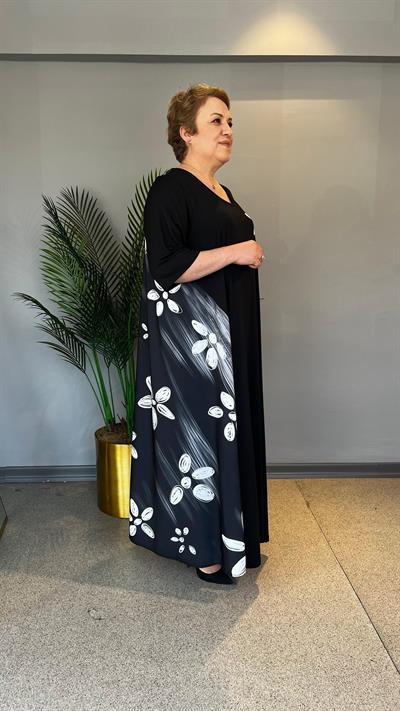 Selma Büyük Beden Çiçek İşleme Desenli Elbise