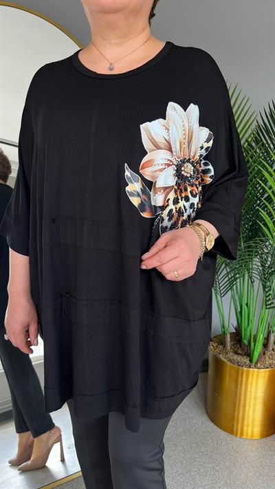 Selma Büyük Beden Çiçek İşlemeli Bluz