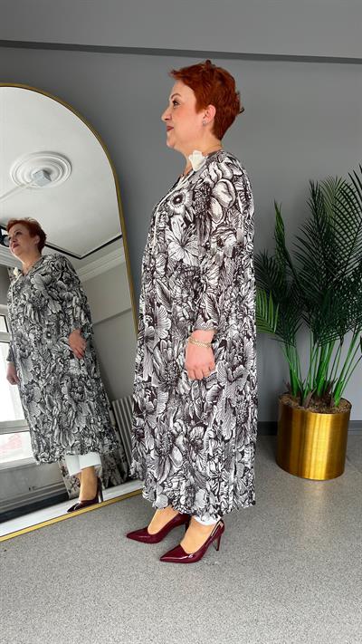 Selma Büyük Beden Çiçek İşlemeli Elbise