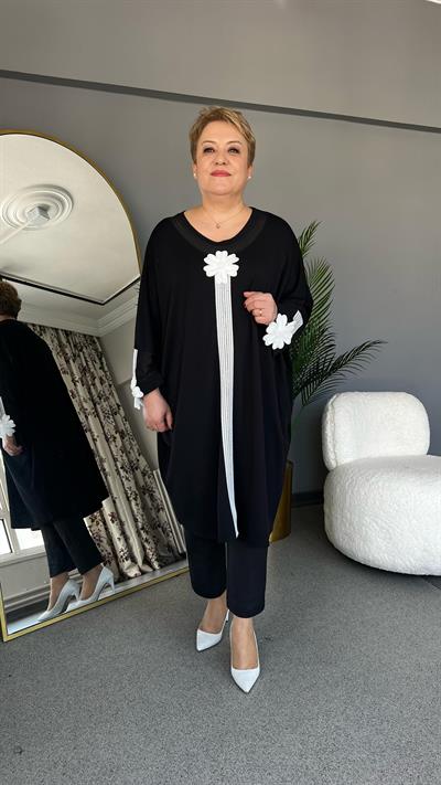 Selma Büyük Beden Çiçek İşlemeli Elbise