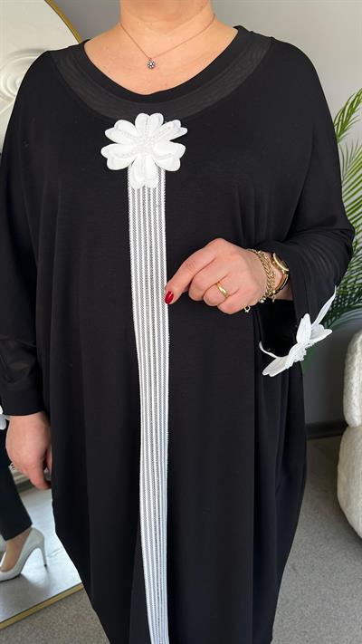 Selma Büyük Beden Çiçek İşlemeli Elbise