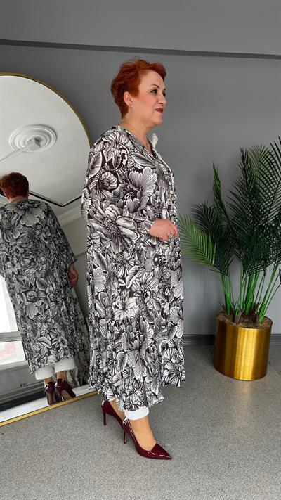 Selma Büyük Beden Çiçek İşlemeli Elbise