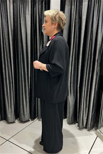 Selma Büyük Beden Çiçek İşlemeli Pantolon Ceket Takımı