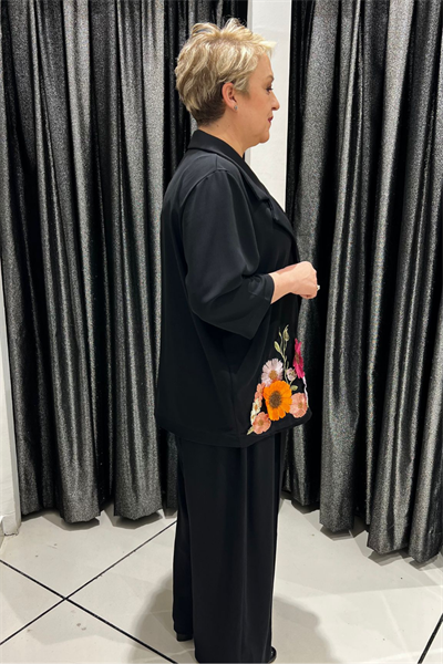 Selma Büyük Beden Çiçek İşlemeli Pantolon Ceket Takımı