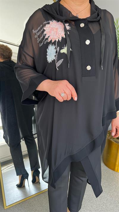 Selma Büyük Beden Çiçek İşlemeli Şifon Tunik