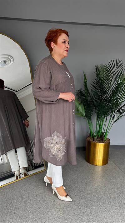 Selma Büyük Beden Çiçek İşlemeli Tunik