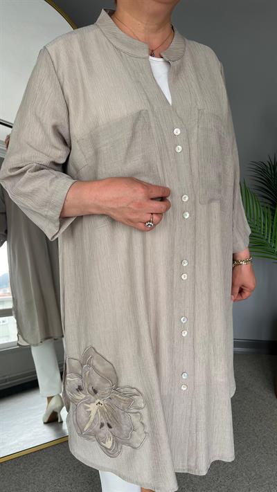 Selma Büyük Beden Çiçek İşlemeli Tunik