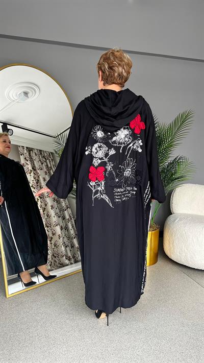 Selma Büyük Beden Çiçek Motifli Şık Pardesü