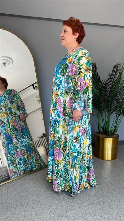 Selma Büyük Beden Çiçekli Viskon Elbise