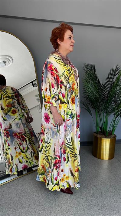 Selma Büyük Beden Çiçekli Viskon Elbise