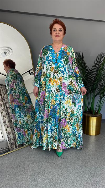 Selma Büyük Beden Çiçekli Viskon Elbise