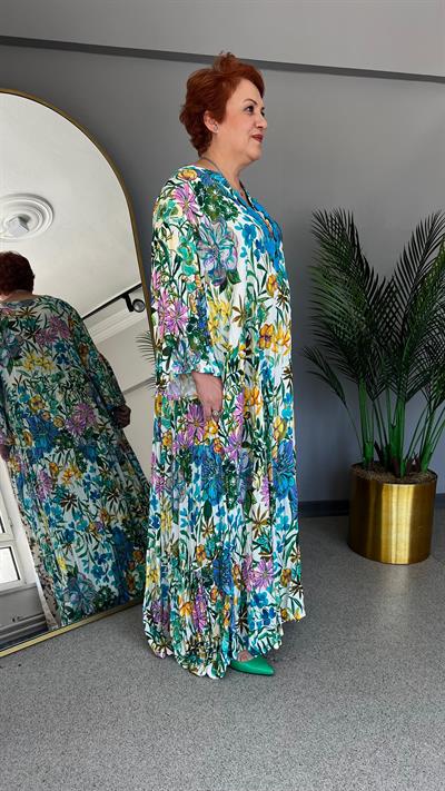 Selma Büyük Beden Çiçekli Viskon Elbise