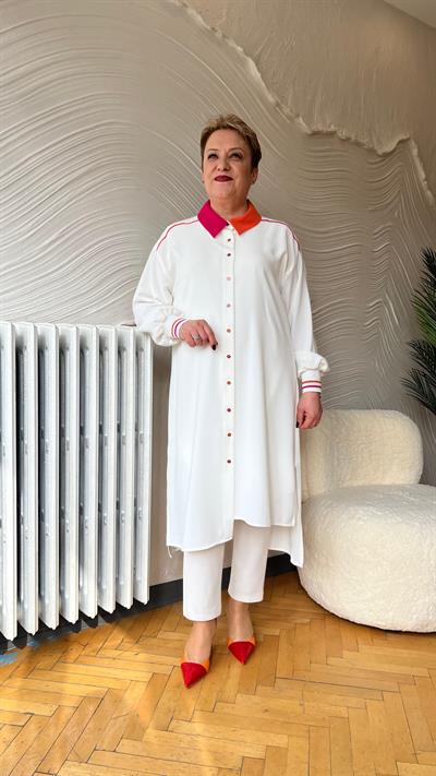 Selma Büyük Beden Çift Renk Yakalı Spor Gömlek