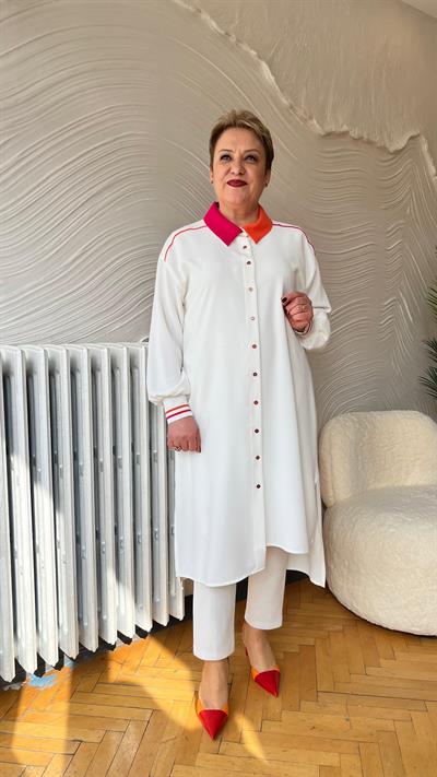 Selma Büyük Beden Çift Renk Yakalı Spor Gömlek