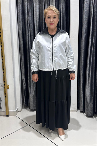 Selma Büyük Beden Çift Yönlü Montlu Askılı Elbise Takım