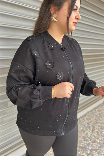 Selma Büyük Beden Çiiçek Aplikeli Hırka