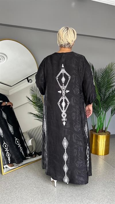 Selma Büyük Beden Çini Baklava Desenli Elbise