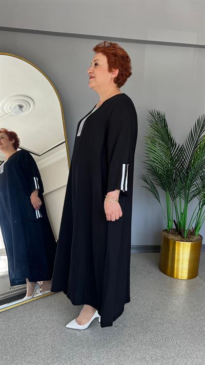 Selma Büyük Beden Çizgi Desenli Elbise