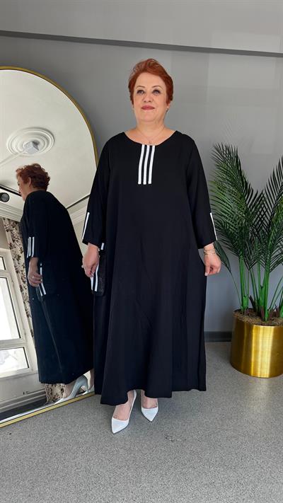 Selma Büyük Beden Çizgi Desenli Elbise